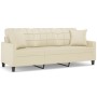 Sofá de 3 plazas con cojines cuero sintético color crema 180 cm de , Sofás - Ref: Foro24-3200809, Precio: 265,91 €, Descuento: %