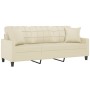 Sofá de 3 plazas con cojines cuero sintético color crema 180 cm de , Sofás - Ref: Foro24-3200809, Precio: 265,91 €, Descuento: %