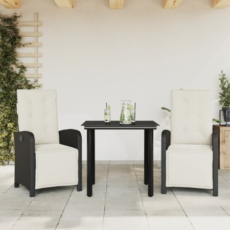Mesita y sillas con cojines 3 piezas ratán sintético negro de , Conjuntos de jardín - Ref: Foro24-3212521, Precio: 370,79 €, ...