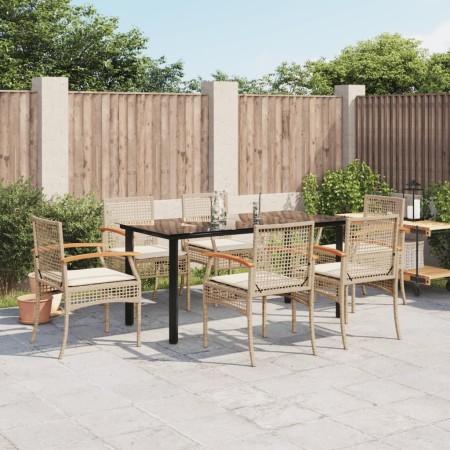 Set comedor de jardín 7 pzas con cojines ratán sintético beige de , Conjuntos de jardín - Ref: Foro24-3213635, Precio: 537,36...