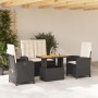 Juego comedor jardín 4 piezas con cojines ratán sintético negro de , Conjuntos de jardín - Ref: Foro24-3277323, Precio: 428,1...
