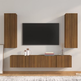Set de muebles para TV 4 pzas madera contrachapada marrón roble de , Muebles TV - Ref: Foro24-3114205, Precio: 172,95 €, Desc...