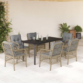 Set comedor de jardín 7 pzas con cojines ratán sintético beige de , Conjuntos de jardín - Ref: Foro24-3212163, Precio: 758,75...