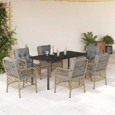 Set comedor de jardín 7 pzas con cojines ratán sintético beige de , Conjuntos de jardín - Ref: Foro24-3212163, Precio: 758,75...