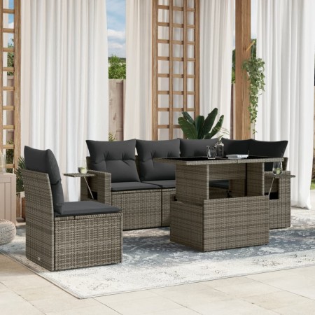 Set de muebles de jardín 6 pzas y cojines ratán sintético gris en Conjuntos de jardín | Comprar online en Foru.es
