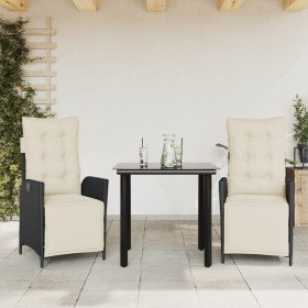 Set comedor de jardín 3 pzas con cojines ratán sintético negro de , Conjuntos de jardín - Ref: Foro24-3213385, Precio: 323,28...