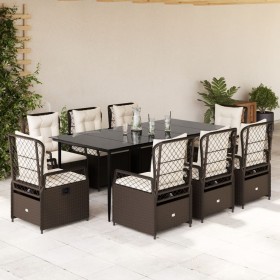 Set comedor para jardín 9 pzas y cojines ratán sintético marrón de , Conjuntos de jardín - Ref: Foro24-3262977, Precio: 994,4...