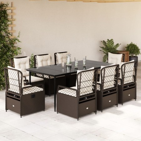 Set comedor para jardín 9 pzas y cojines ratán sintético marrón de , Conjuntos de jardín - Ref: Foro24-3262977, Precio: 994,4...
