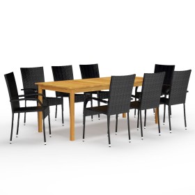 Juego de comedor de jardín de 9 piezas negro de vidaXL, Conjuntos de jardín - Ref: Foro24-3067881, Precio: 621,98 €, Descuent...