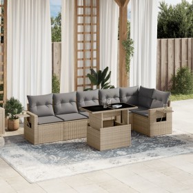 Set sofás de jardín 7 piezas y cojines ratán sintético beige en Conjuntos de jardín | Comprar online en Foru.es