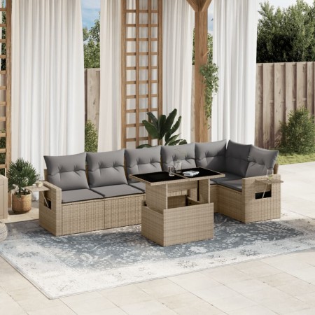 Set sofás de jardín 7 piezas y cojines ratán sintético beige en Conjuntos de jardín | Comprar online en Foru.es