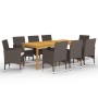 Juego de comedor de jardín de 9 piezas marrón de vidaXL, Conjuntos de jardín - Ref: Foro24-3067862, Precio: 709,88 €, Descuen...