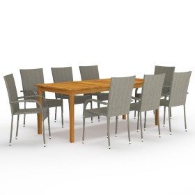 Juego de comedor de jardín 9 piezas gris de vidaXL, Conjuntos de jardín - Ref: Foro24-3067882, Precio: 602,86 €, Descuento: %