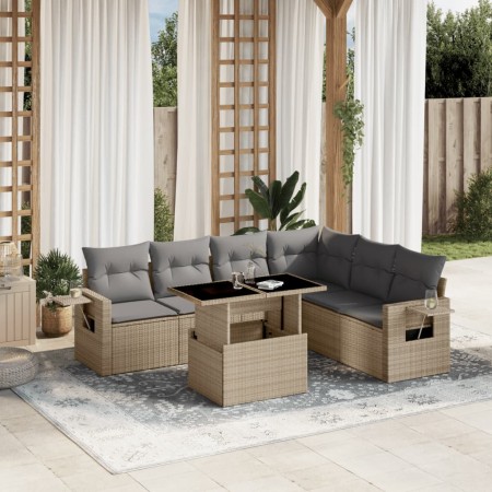 Set sofás de jardín 7 piezas y cojines ratán sintético beige en Conjuntos de jardín | Comprar online en Foru.es