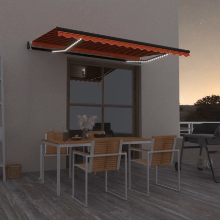 Toldo automático LED sensor de viento naranja marrón 400x350 cm de , Toldos - Ref: Foro24-3069195, Precio: 852,29 €, Descuent...
