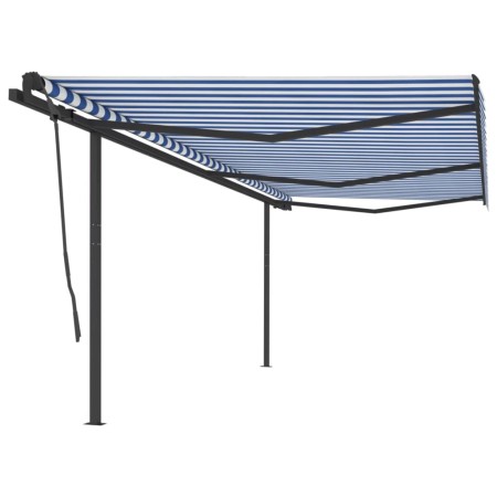 Toldo retráctil automático con postes azul y blanco 6x3,5 m de , Toldos - Ref: Foro24-3070286, Precio: 850,97 €, Descuento: %