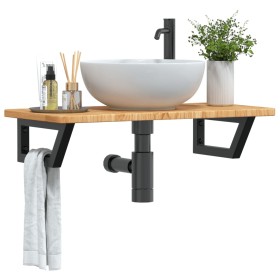 Estante de lavabo de pared de acero y madera maciza de roble de , Tocadores de baño - Ref: Foro24-3302339, Precio: 82,75 €, D...