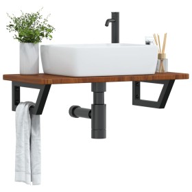 Estante de lavabo de pared de acero y madera maciza de roble de , Tocadores de baño - Ref: Foro24-3302347, Precio: 77,75 €, D...