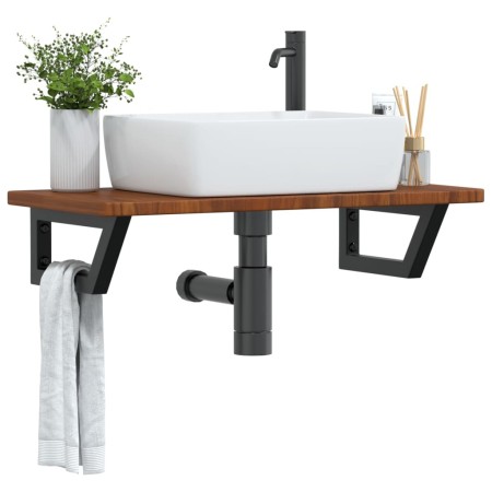 Estante de lavabo de pared de acero y madera maciza de roble de , Tocadores de baño - Ref: Foro24-3302347, Precio: 77,75 €, D...
