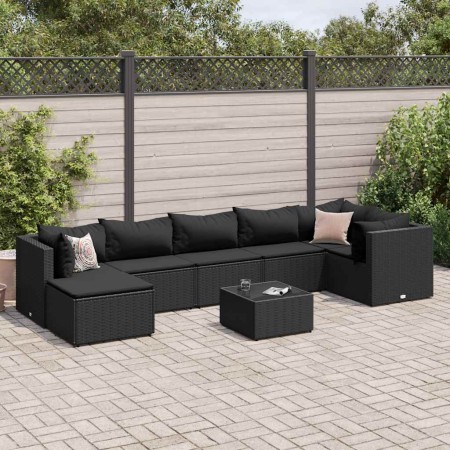 Set de muebles de jardín 8 pzas y cojines ratán sintético negro de , Conjuntos de jardín - Ref: Foro24-3308235, Precio: 605,4...