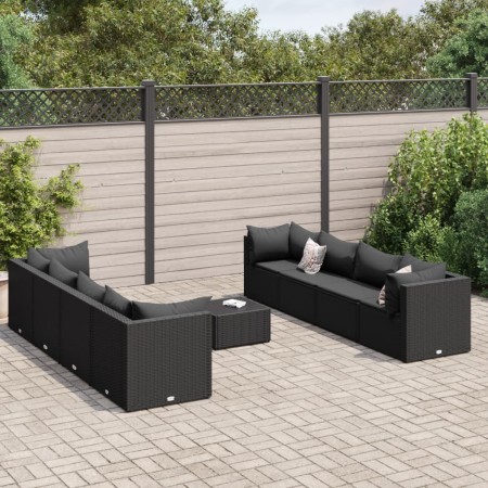 Set de muebles de jardín 9 pzas y cojines ratán sintético negro de , Conjuntos de jardín - Ref: Foro24-3308043, Precio: 760,2...