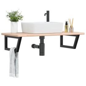 Estante de lavabo de pared de acero y madera maciza de roble de , Tocadores de baño - Ref: Foro24-3302387, Precio: 91,04 €, D...