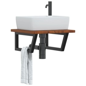 Estante de lavabo de pared de acero y madera maciza de roble de , Tocadores de baño - Ref: Foro24-3302403, Precio: 82,91 €, D...