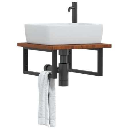 Estante de lavabo de pared de acero y madera maciza de roble de , Tocadores de baño - Ref: Foro24-3302401, Precio: 83,90 €, D...