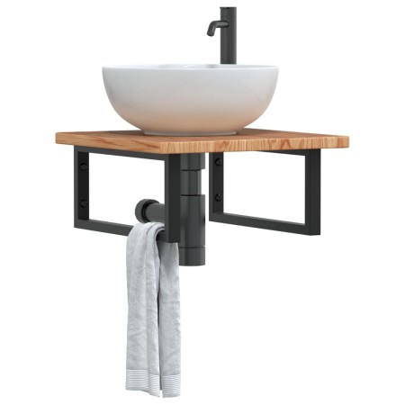 Estante de lavabo de pared de acero y madera maciza de roble de , Tocadores de baño - Ref: Foro24-3302393, Precio: 83,13 €, D...