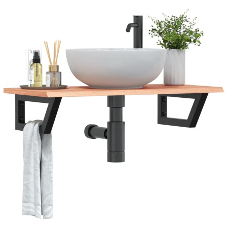 Estante de lavabo de pared de acero y madera maciza de roble de , Tocadores de baño - Ref: Foro24-3302567, Precio: 83,27 €, D...