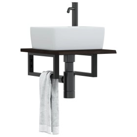 Estante de lavabo de pared de acero y madera maciza de roble de , Tocadores de baño - Ref: Foro24-3302573, Precio: 60,05 €, D...