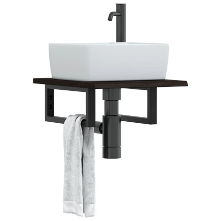 Estante de lavabo de pared de acero y madera maciza de roble de , Tocadores de baño - Ref: Foro24-3302573, Precio: 60,05 €, D...