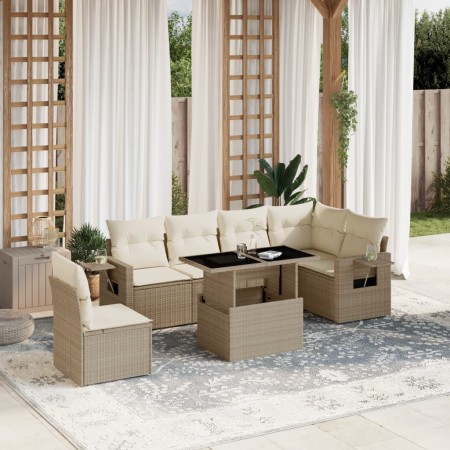 Set sofás de jardín 7 piezas y cojines ratán sintético beige en Conjuntos de jardín | Comprar online en Foru.es