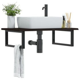 Estante de lavabo de pared de acero y madera maciza de roble de , Tocadores de baño - Ref: Foro24-3302621, Precio: 96,28 €, D...