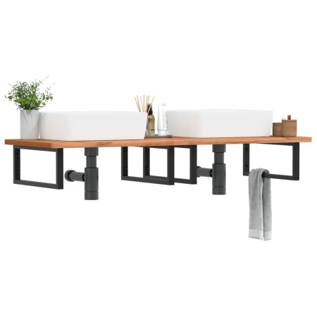 Estante de lavabo de pared de acero y madera maciza de haya de , Tocadores de baño - Ref: Foro24-3302457, Precio: 196,25 €, D...