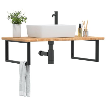 Estante de lavabo de pared de acero y madera maciza de roble de , Tocadores de baño - Ref: Foro24-3302481, Precio: 129,29 €, ...