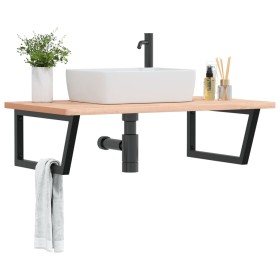 Estante de lavabo de pared de acero y madera maciza de haya de , Tocadores de baño - Ref: Foro24-3302519, Precio: 132,41 €, D...