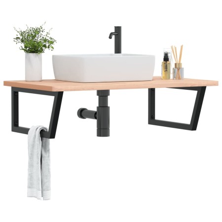 Estante de lavabo de pared de acero y madera maciza de haya de , Tocadores de baño - Ref: Foro24-3302519, Precio: 132,41 €, D...