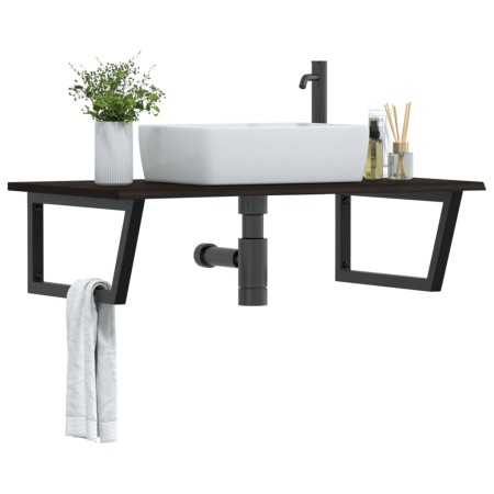 Estante de lavabo de pared de acero y madera maciza de roble de , Tocadores de baño - Ref: Foro24-3302663, Precio: 100,10 €, ...