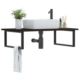 Estante de lavabo de pared de acero y madera maciza de roble de , Tocadores de baño - Ref: Foro24-3302661, Precio: 101,29 €, ...