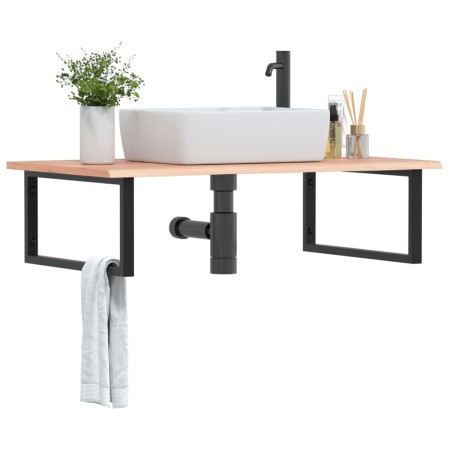Estante de lavabo de pared de acero y madera maciza de roble de , Tocadores de baño - Ref: Foro24-3302649, Precio: 101,47 €, ...