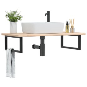 Estante de lavabo de pared de acero y madera maciza de roble de , Tocadores de baño - Ref: Foro24-3302385, Precio: 95,08 €, D...