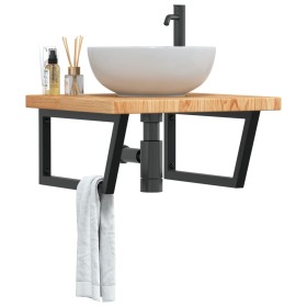 Estante de lavabo de pared de acero y madera maciza de roble de , Tocadores de baño - Ref: Foro24-3302495, Precio: 140,30 €, ...
