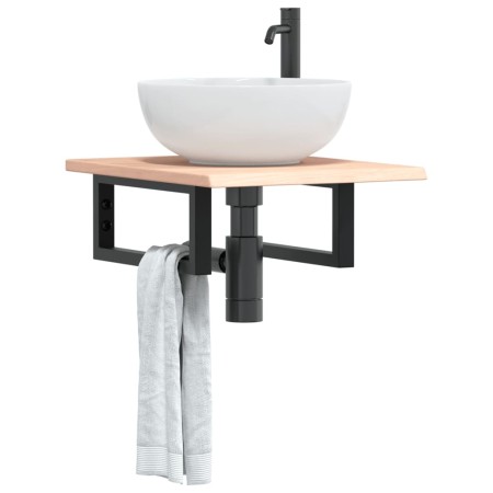 Estante de lavabo de pared de acero y madera maciza de roble de , Tocadores de baño - Ref: Foro24-3302533, Precio: 58,59 €, D...