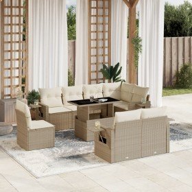 Set de sofás de jardín 9 pzas con cojines ratán sintético beige en Conjuntos de jardín | Comprar online en Foru.es