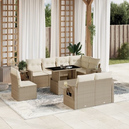 Set de sofás de jardín 9 pzas con cojines ratán sintético beige en Conjuntos de jardín | Comprar online en Foru.es