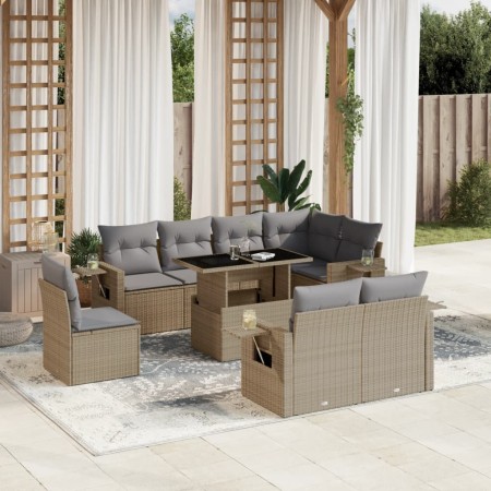 Set de sofás de jardín 9 pzas con cojines ratán sintético beige en Conjuntos de jardín | Comprar online en Foru.es
