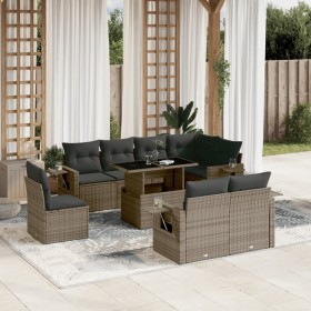 Set de muebles de jardín 9 pzas y cojines ratán sintético gris en Conjuntos de jardín | Comprar online en Foru.es