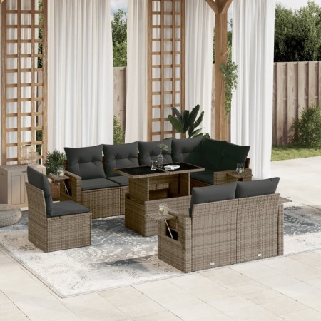 Set de muebles de jardín 9 pzas y cojines ratán sintético gris en Conjuntos de jardín | Comprar online en Foru.es