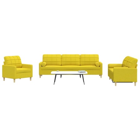 Juego de sofás con cojines 3 piezas tela amarillo claro de , Sofás - Ref: Foro24-3278308, Precio: 637,03 €, Descuento: %
